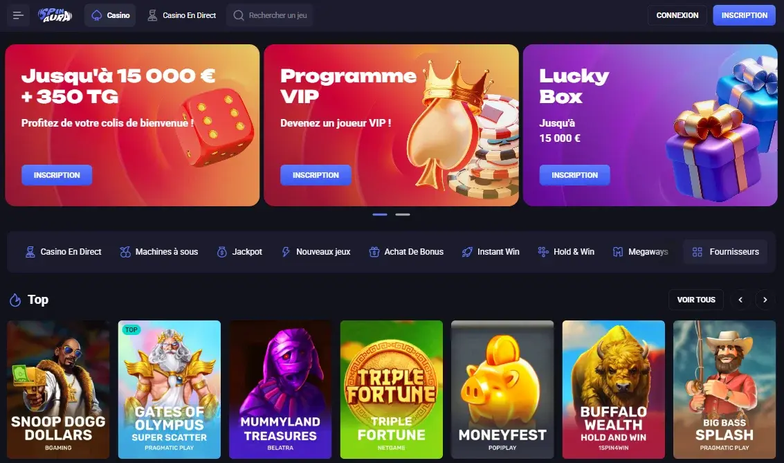 Site Web du casino Spinaura pour les joueurs français