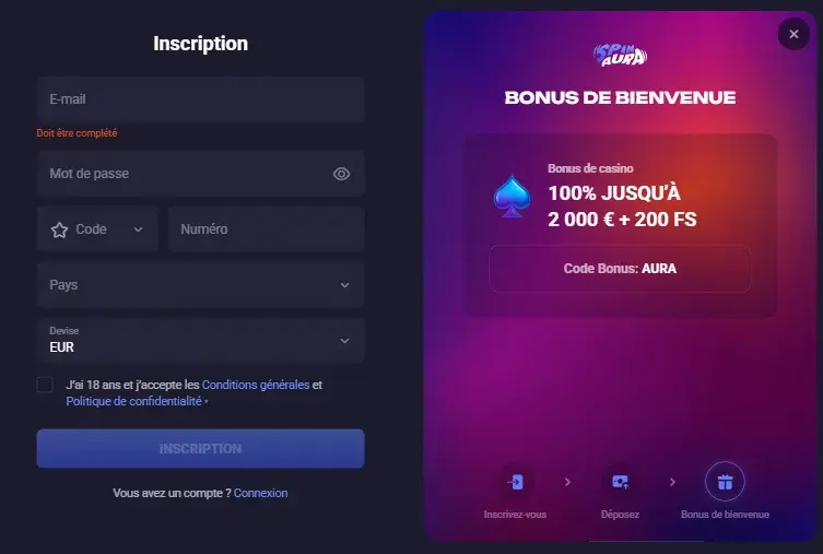 Formulaire d'inscription sur le site Web de Spinaura