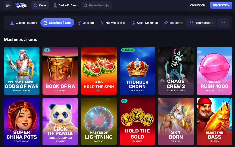 Jeux sur le site Web du casino en ligne Spinaura